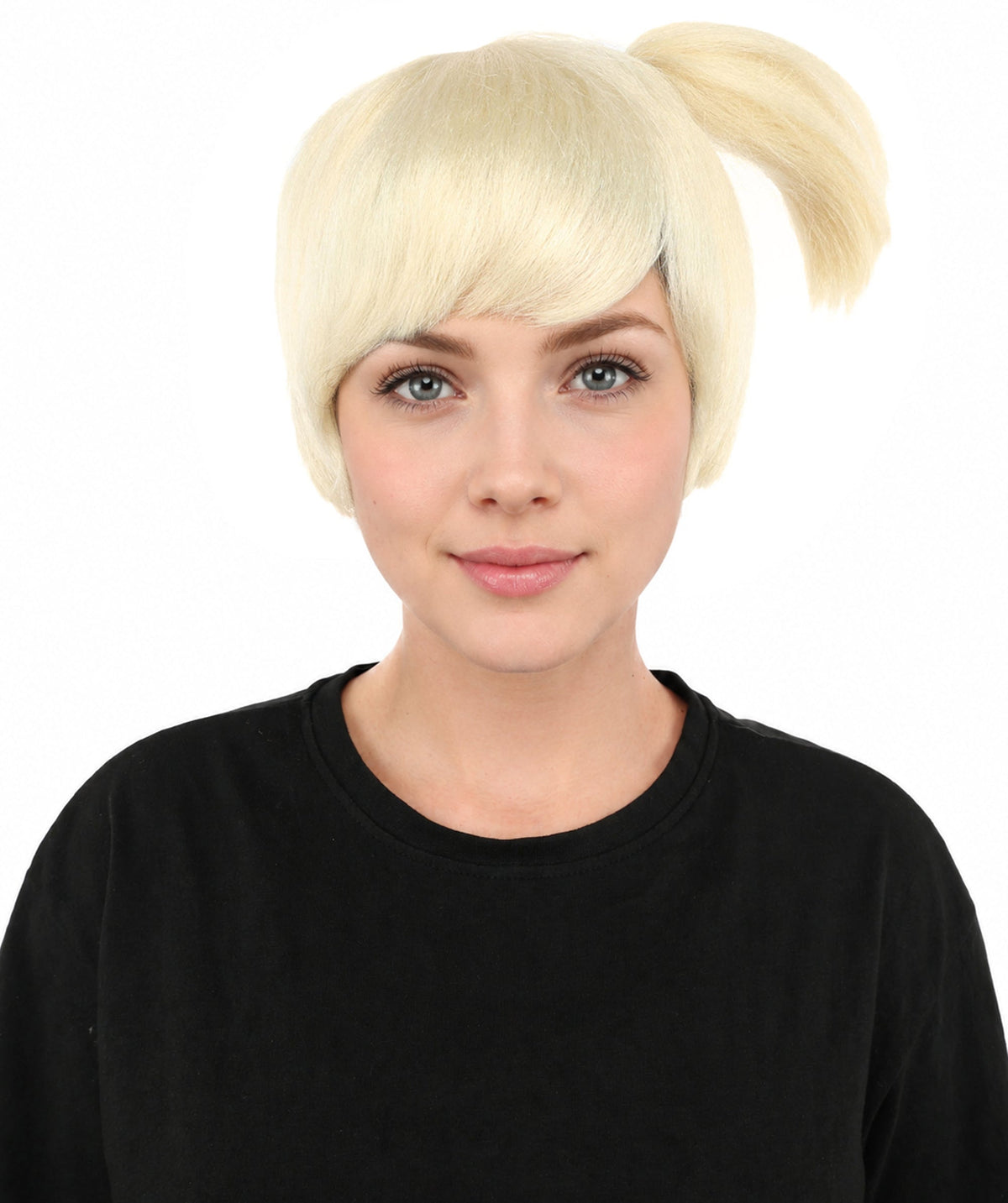 HPO Adult Women's Anime Trainer Character Wig | Vibrant hue multicolor options, create of synthetic fiber, short choppy bob with high side ponytail, breathable base | Cosplay, Halloween, theater, party, performance, costume events