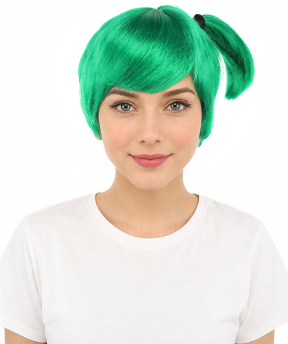 HPO Adult Women's Anime Trainer Character Wig | Vibrant hue multicolor options, create of synthetic fiber, short choppy bob with high side ponytail, breathable base | Cosplay, Halloween, theater, party, performance, costume events
