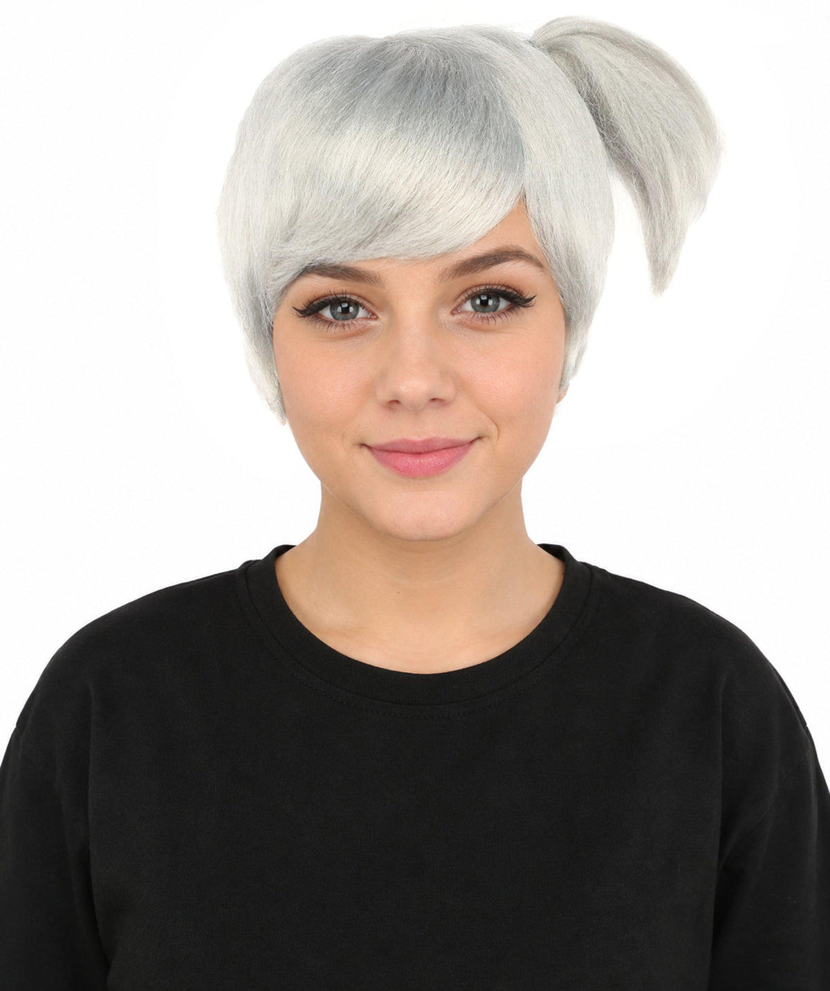 HPO Adult Women's Anime Trainer Character Wig | Vibrant hue multicolor options, create of synthetic fiber, short choppy bob with high side ponytail, breathable base | Cosplay, Halloween, theater, party, performance, costume events