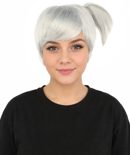 HPO Adult Women's Anime Trainer Character Wig | Vibrant hue multicolor options, create of synthetic fiber, short choppy bob with high side ponytail, breathable base | Cosplay, Halloween, theater, party, performance, costume events