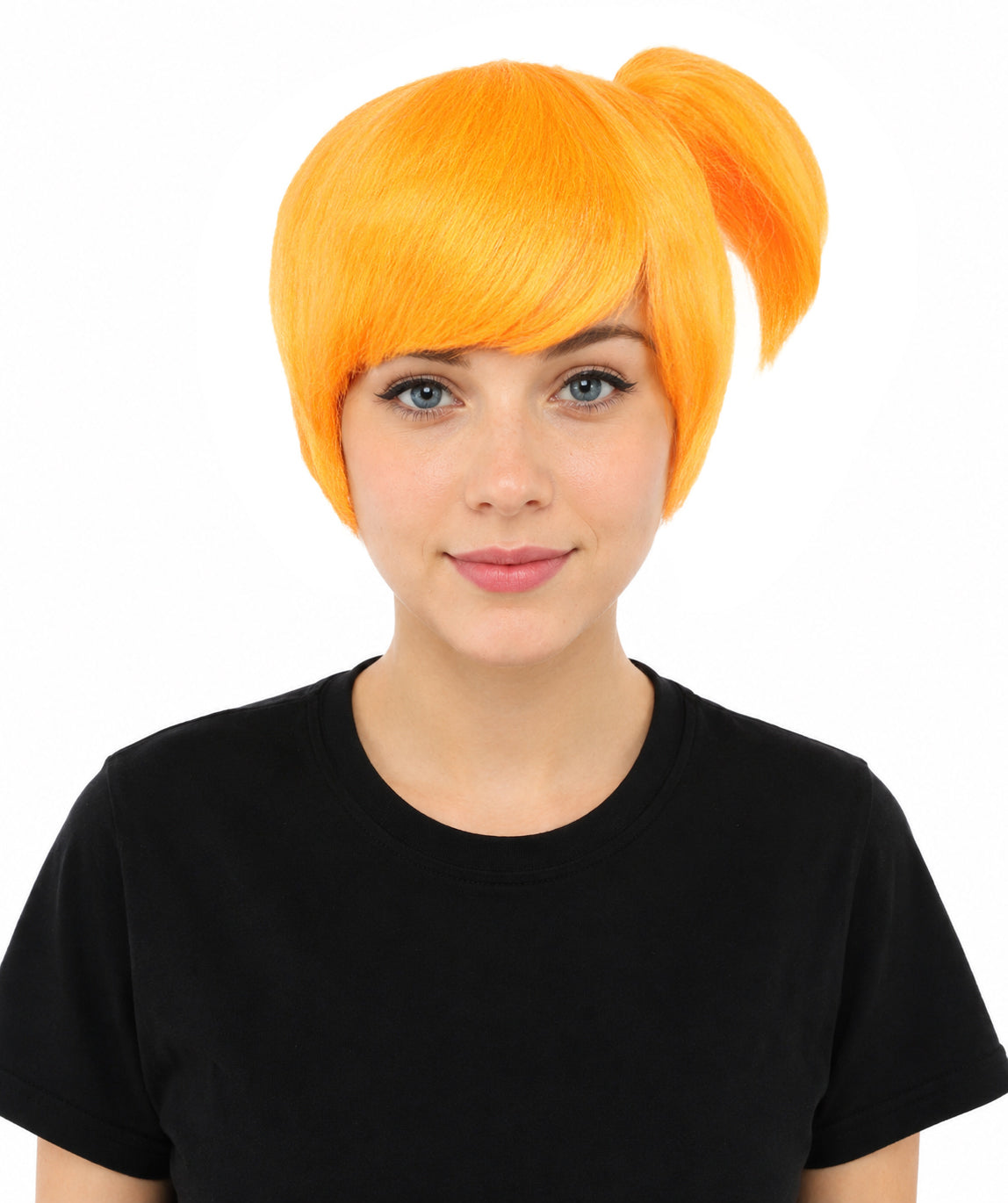 HPO Adult Women's Anime Trainer Character Wig | Vibrant hue multicolor options, create of synthetic fiber, short choppy bob with high side ponytail, breathable base | Cosplay, Halloween, theater, party, performance, costume events