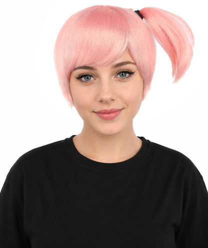 HPO Adult Women's Anime Trainer Character Wig | Vibrant hue multicolor options, create of synthetic fiber, short choppy bob with high side ponytail, breathable base | Cosplay, Halloween, theater, party, performance, costume events
