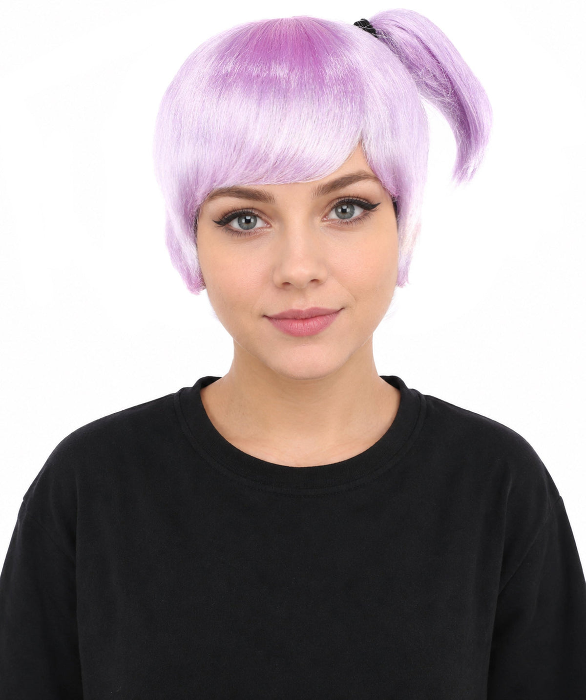 HPO Adult Women's Anime Trainer Character Wig | Vibrant hue multicolor options, create of synthetic fiber, short choppy bob with high side ponytail, breathable base | Cosplay, Halloween, theater, party, performance, costume events