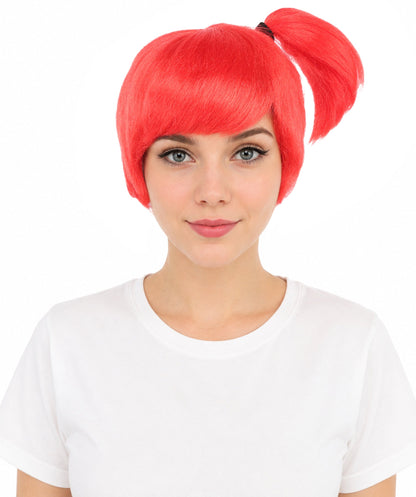 HPO Adult Women's Anime Trainer Character Wig | Vibrant hue multicolor options, create of synthetic fiber, short choppy bob with high side ponytail, breathable base | Cosplay, Halloween, theater, party, performance, costume events