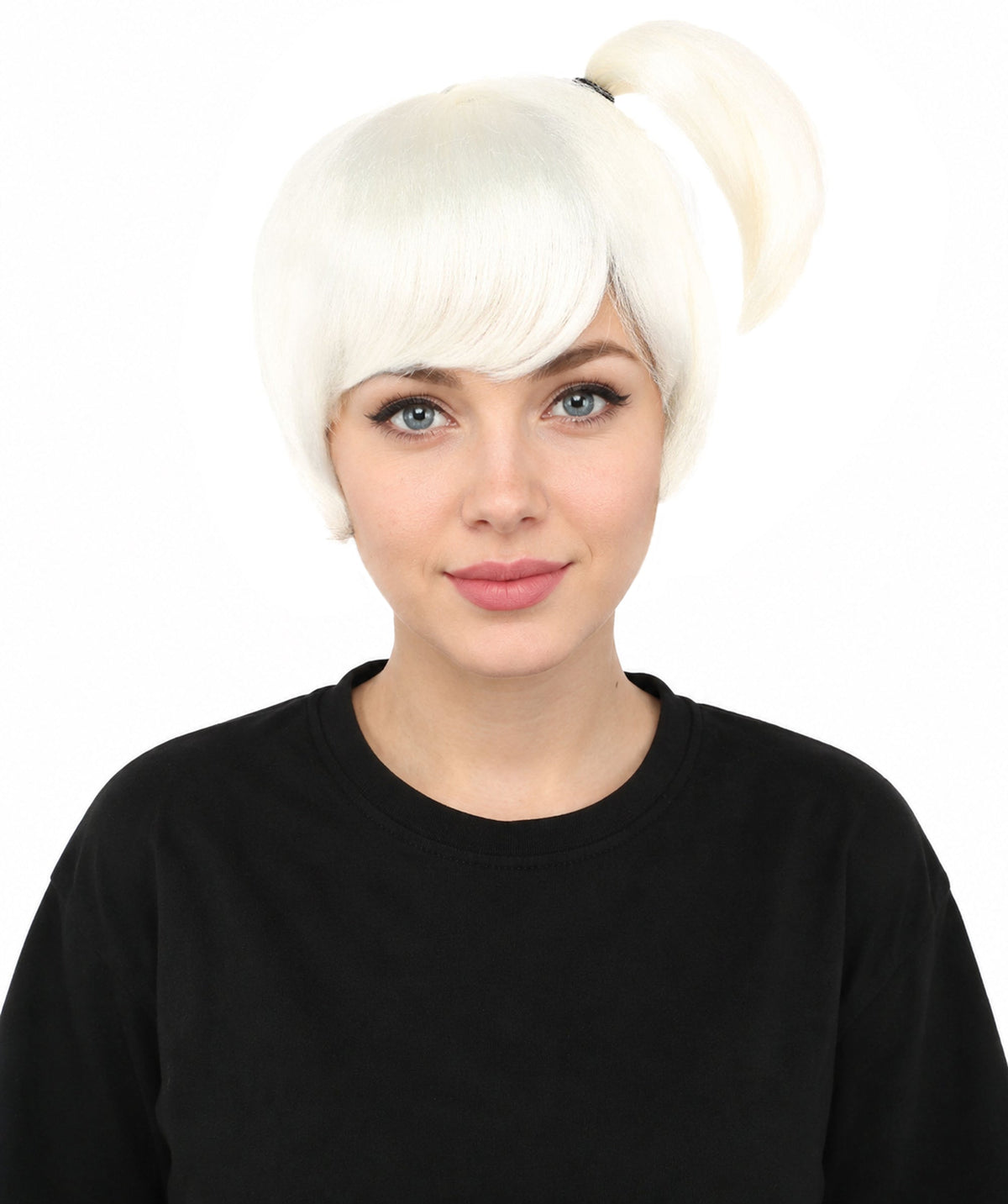HPO Adult Women's Anime Trainer Character Wig | Vibrant hue multicolor options, create of synthetic fiber, short choppy bob with high side ponytail, breathable base | Cosplay, Halloween, theater, party, performance, costume events