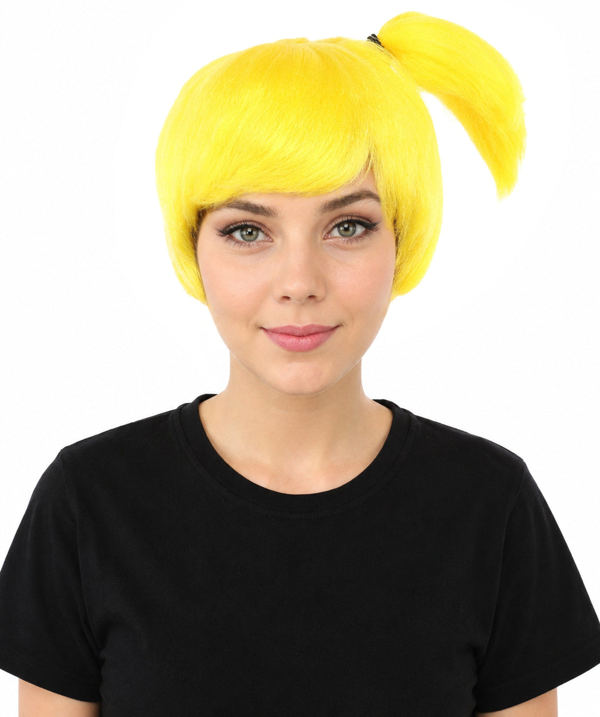 HPO Adult Women's Anime Trainer Character Wig | Vibrant hue multicolor options, create of synthetic fiber, short choppy bob with high side ponytail, breathable base | Cosplay, Halloween, theater, party, performance, costume events