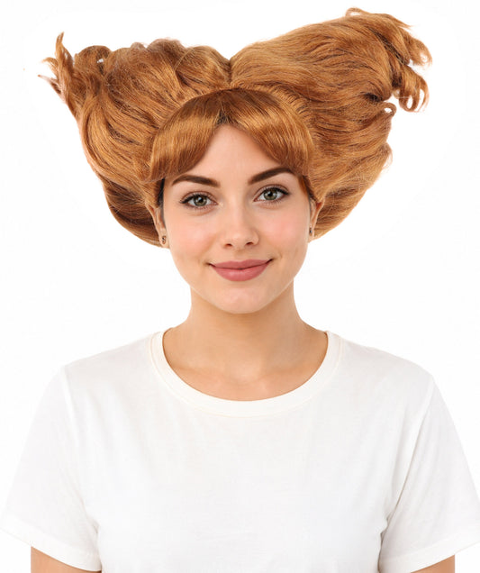 HPO Women's Theatrical Structured Fantasy wig | Warm Brown, created of flame-retardant synthetic fiber, extreme wide side volume, capless base | Theater, stage performance, drag events