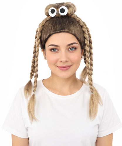 HPO Women's Spider Bun Braided wig | Brown, created of flame-retardant synthetic fiber, novelty spider shape with woven legs, capless base | Halloween, novelty events, party, drag