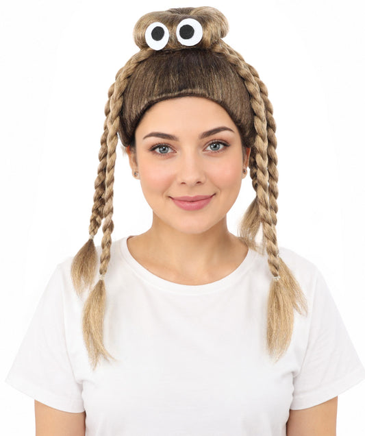 HPO Women's Spider Bun Braided wig | Brown, created of flame-retardant synthetic fiber, novelty spider shape with woven legs, capless base | Halloween, novelty events, party, drag