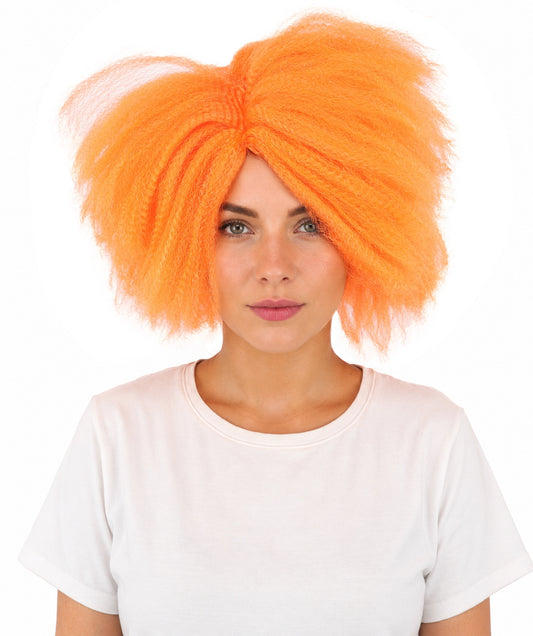 HPO Women’s Horror Doll Character-Inspired Spiky Orange Wig | Short Scary Hairpiece | Ideal for Halloween Costume Cosplay