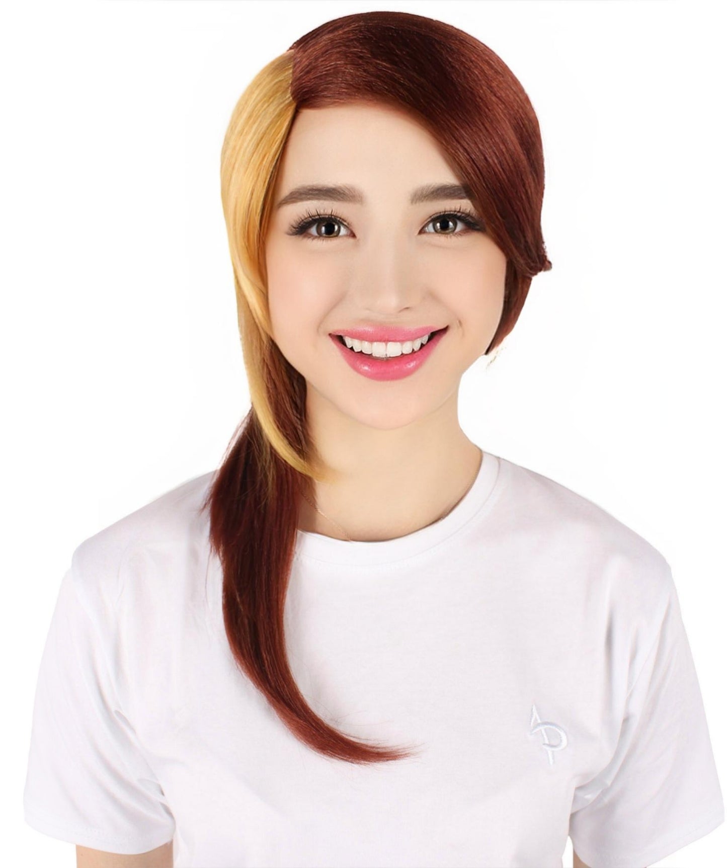 HPO Women’s Crystal Anime Doctor Side Swept Bangs Two Tone Wig I Suitable for Halloween I Breathable Capless Cap  