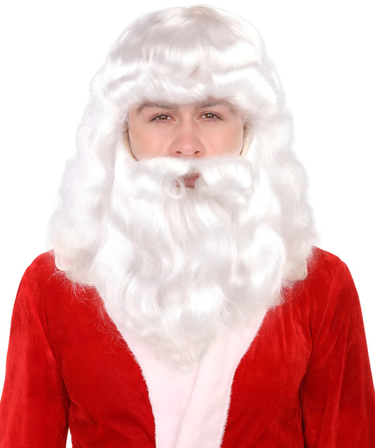 Santa Claus Wig and Beard Set | White Merry Christmas | Premium Breathable Capless Cap