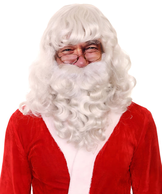 Santa Wig & Beard Set | White Merry Christmas Santa Wigs | Premium Breathable Capless Cap