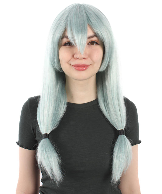 Unisex Supernatural Anime Villian Long Grayish-blue Wig with Hair Tied Strands | Best for Halloween | Flame-retardant Synthetic Fiber