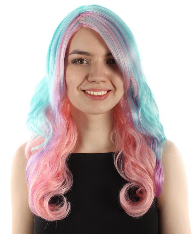 HPO Women's Carnival Mardi Gras Wavy Style Wig | Halloween Wig | Multiple Colors Option | Premium Breathable Capless Cap