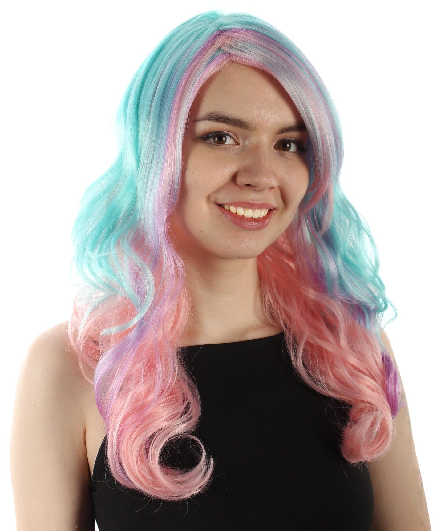 HPO Women's Carnival Mardi Gras Wavy Style Wig | Halloween Wig | Multiple Colors Option | Premium Breathable Capless Cap