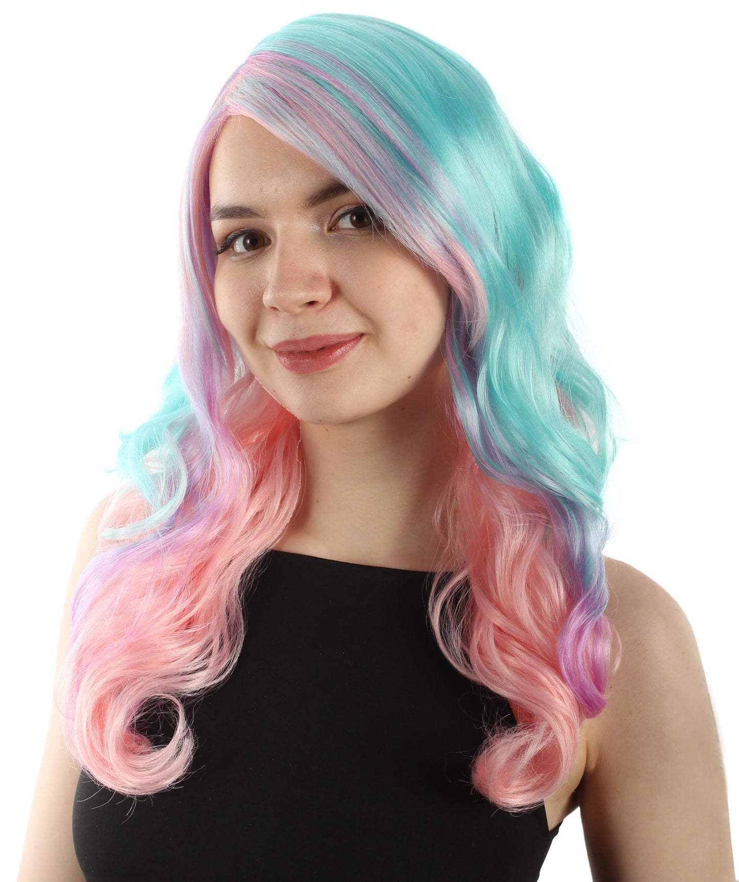 HPO Women's Carnival Mardi Gras Wavy Style Wig | Halloween Wig | Multiple Colors Option | Premium Breathable Capless Cap