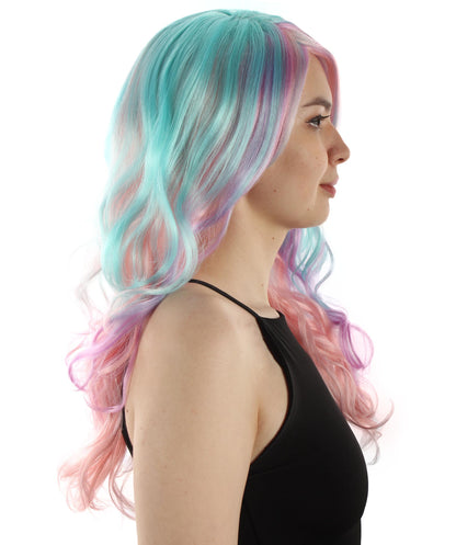 HPO Women's Carnival Mardi Gras Wavy Style Wig | Halloween Wig | Multiple Colors Option | Premium Breathable Capless Cap