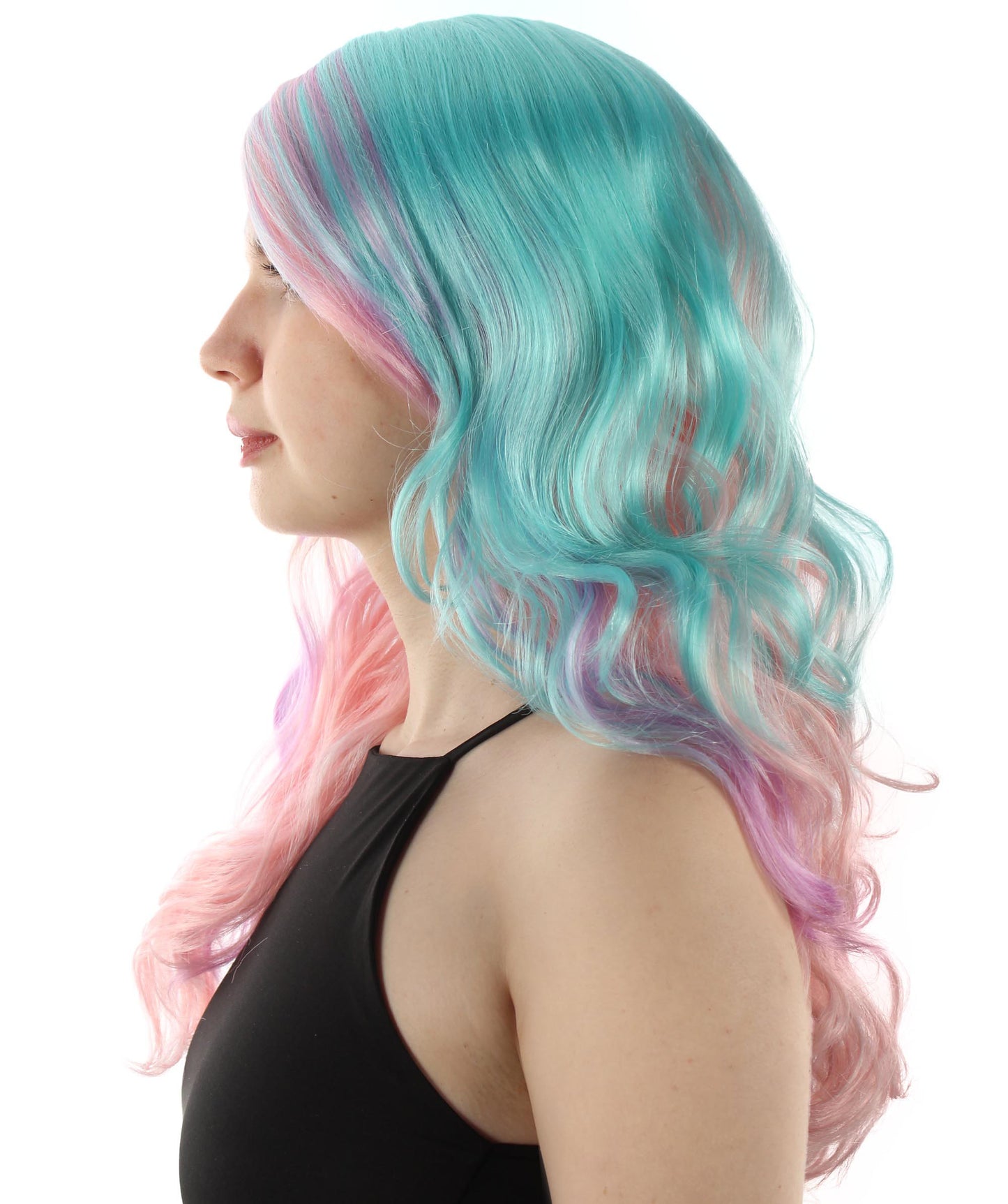 HPO Women's Carnival Mardi Gras Wavy Style Wig | Halloween Wig | Multiple Colors Option | Premium Breathable Capless Cap