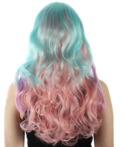 HPO Women's Carnival Mardi Gras Wavy Style Wig | Halloween Wig | Multiple Colors Option | Premium Breathable Capless Cap