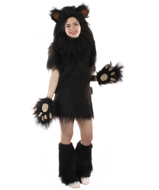 Black Bear Costume with Boots and Paw Gloves (Bundle) - Long Synthetic Fibe.