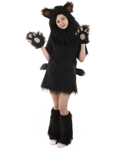 Black Bear Costume with Boots and Paw Gloves (Bundle) - Long Synthetic Fibe.