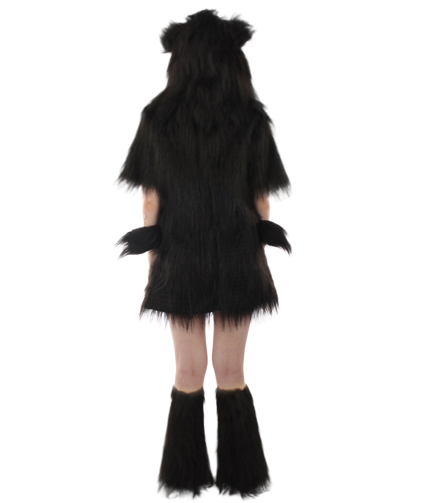 Black Bear Costume with Boots and Paw Gloves (Bundle) - Long Synthetic Fibe.