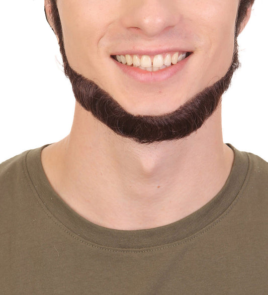 Men's Short Dark Brown Chinstrap False Beard, High Quality Synthetic Fiber