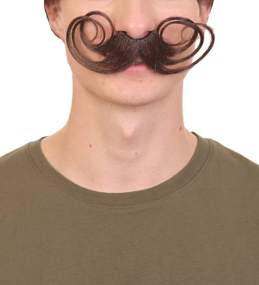 Men’s  German-style Mustache with Multiple Upwardly Curved and Circled Ends