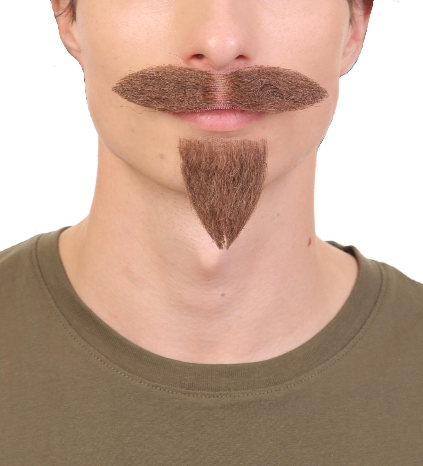 HPO Men's Fake Human Hair French Emperor Holiday Doc Mustache Goatee Brown