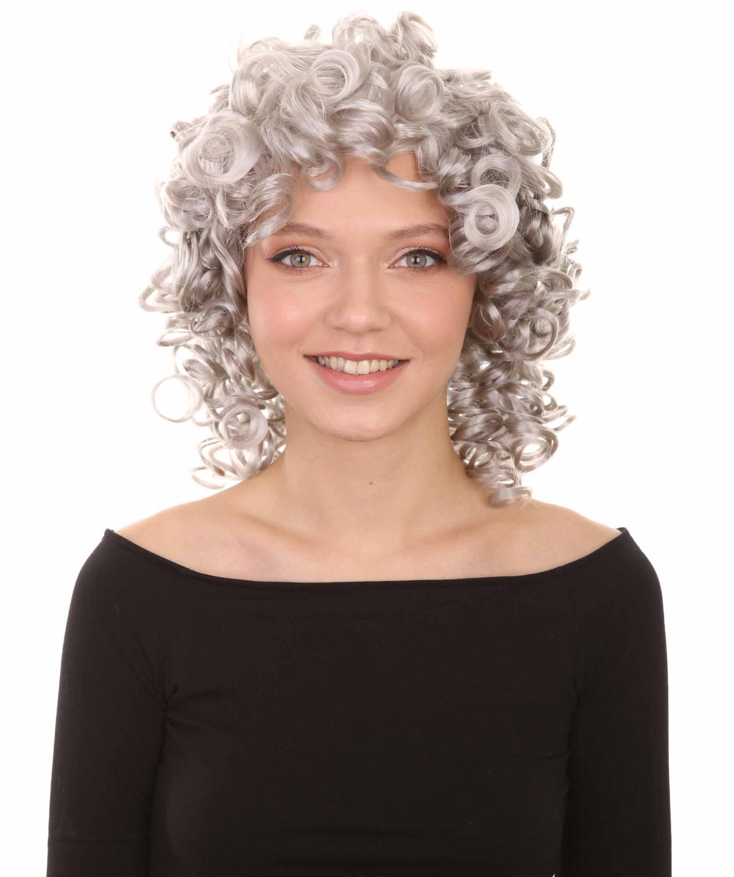 HPO Women's Medium Curly Olympian Lady Wig Collection | Fancy Halloween Wigs | Premium Breathable Capless Cap