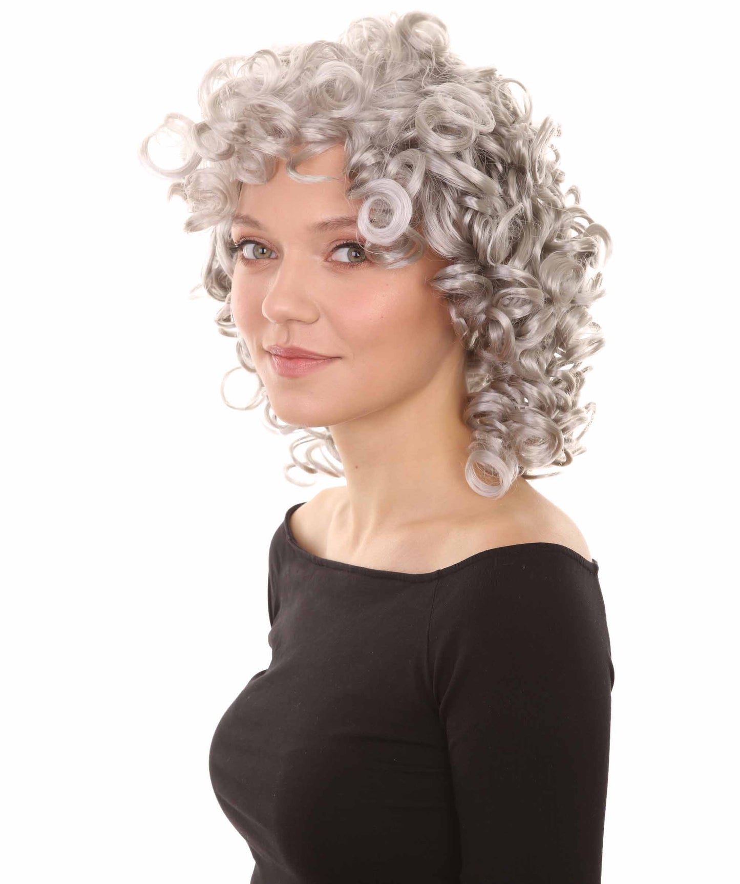 HPO Women's Medium Curly Olympian Lady Wig Collection | Fancy Halloween Wigs | Premium Breathable Capless Cap