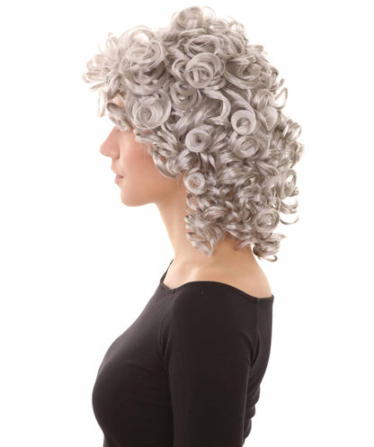 HPO Women's Medium Curly Olympian Lady Wig Collection | Fancy Halloween Wigs | Premium Breathable Capless Cap