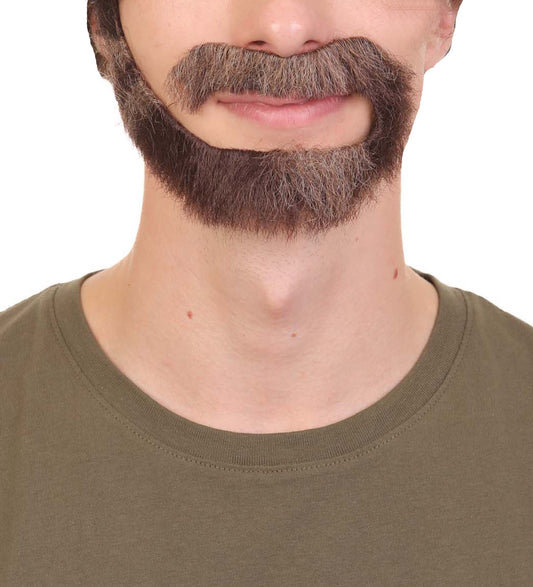 Men’s Dark Brown French Beard and Mustache Combo, Perfect for Halloween, Flame-retardant Synthetic Fiber