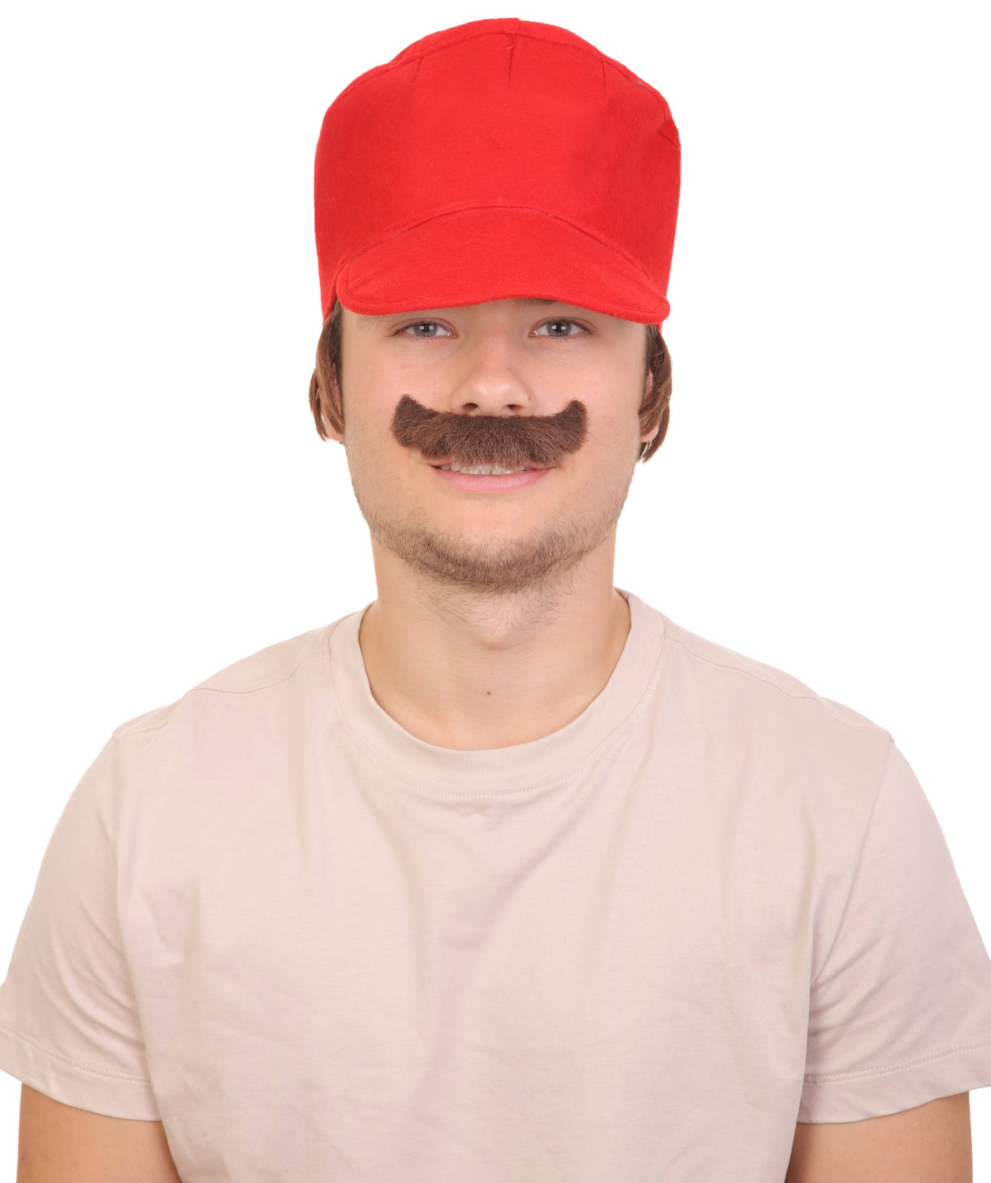 Men's Mushroom Kingdom Video Game Black Mustache and Red 80'S Plumber Hat, Best for Halloween, Flame-retardant Synthetic Materials