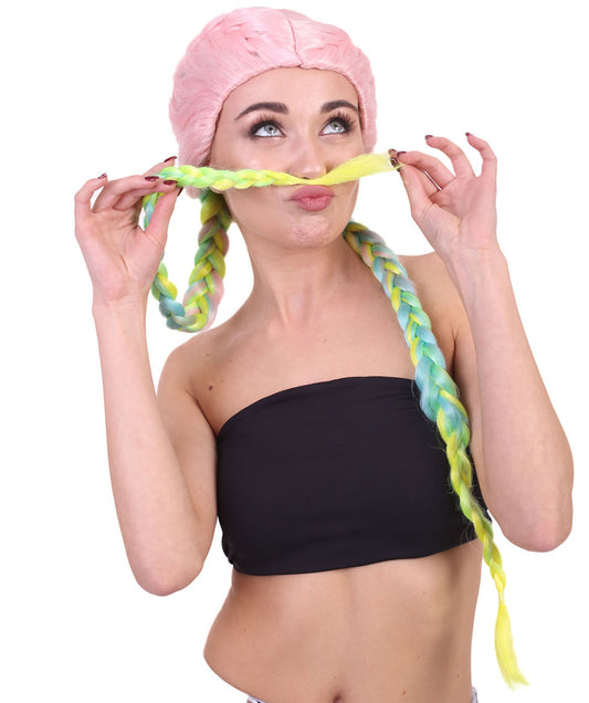 Celebrity inspired Womens Boxer Braid Wig | Cotton Candy Rainbow Celebrity Wig | Premium Breathable Capless Cap