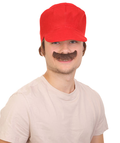 Men's Mushroom Kingdom Video Game Black Mustache and Red 80'S Plumber Hat, Best for Halloween, Flame-retardant Synthetic Materials