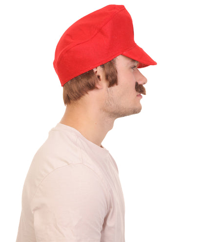 Men's Mushroom Kingdom Video Game Black Mustache and Red 80'S Plumber Hat, Best for Halloween, Flame-retardant Synthetic Materials