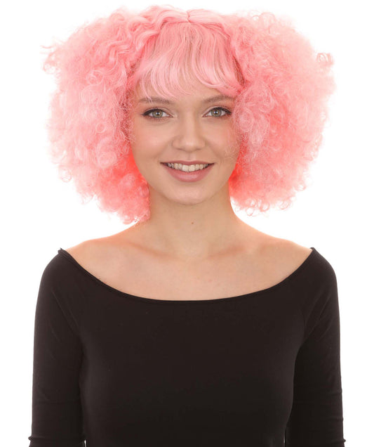 HPO Women's Short Pink Cute Curly Wavy Wig | Party Ready Fancy Halloween Wig | Premium Breathable Capless Cap