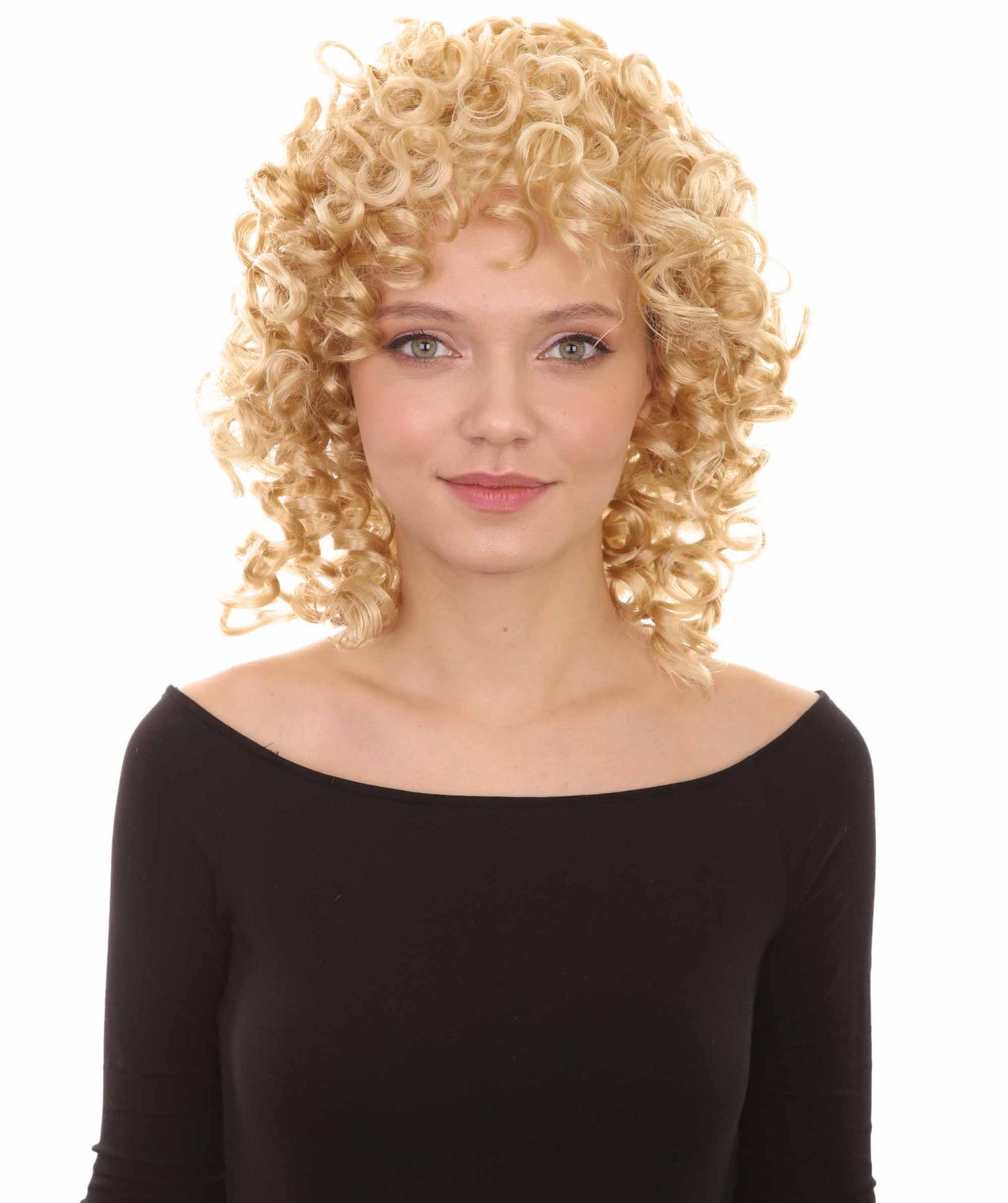 HPO Women's Medium Curly Olympian Lady Wig Collection | Fancy Halloween Wigs | Premium Breathable Capless Cap