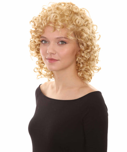 HPO Women's Medium Curly Olympian Lady Wig Collection | Fancy Halloween Wigs | Premium Breathable Capless Cap