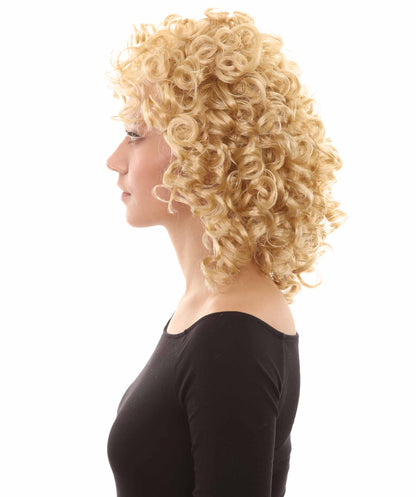 HPO Women's Medium Curly Olympian Lady Wig Collection | Fancy Halloween Wigs | Premium Breathable Capless Cap