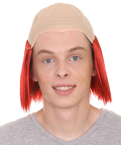 Bald Straight Mens Clown Red Wig | Wig With Bald Cap| Flame-Retardant Synthetic Fiber