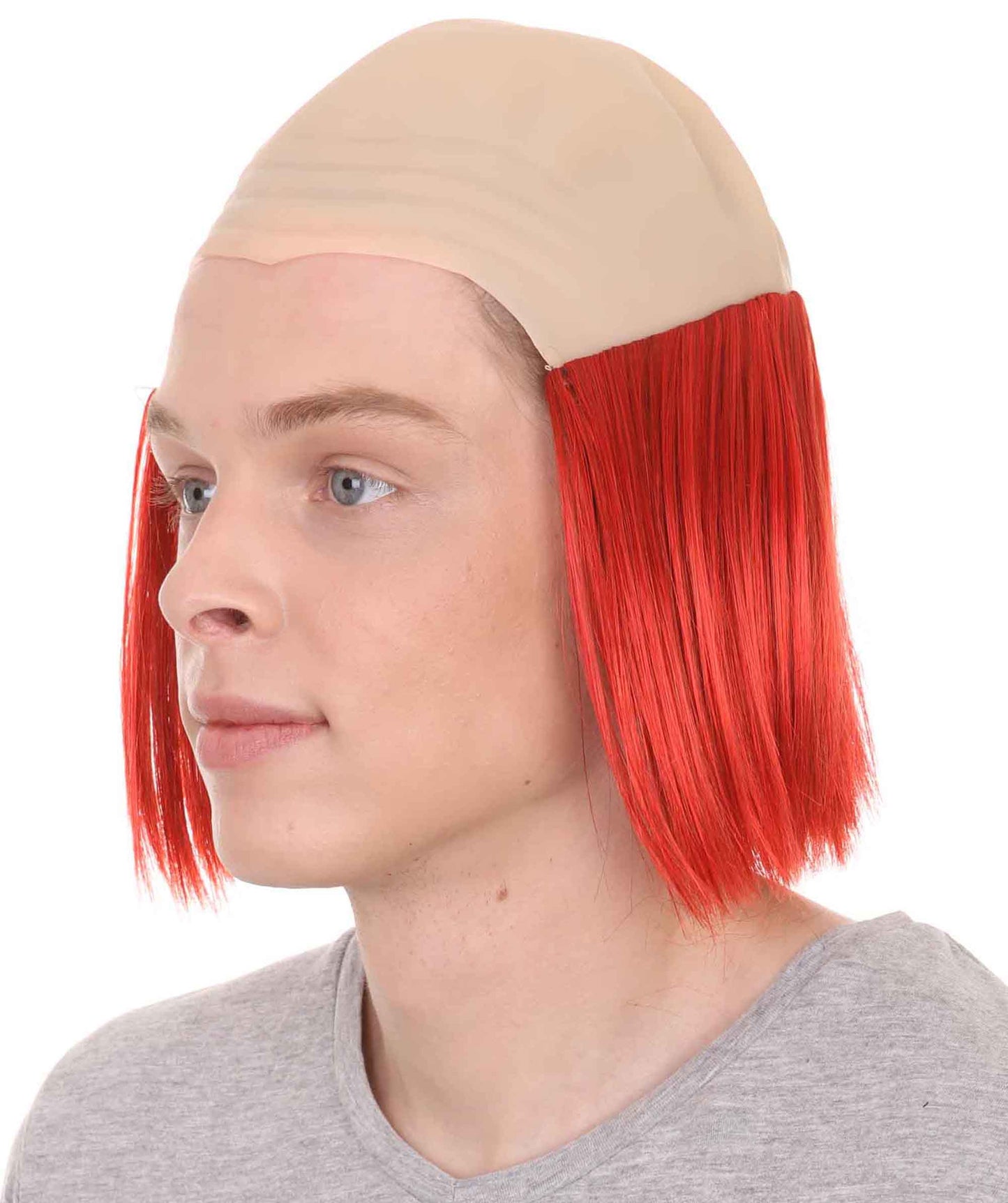 Bald Straight Mens Clown Red Wig | Wig With Bald Cap| Flame-Retardant Synthetic Fiber