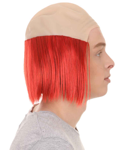 Bald Straight Mens Clown Red Wig | Wig With Bald Cap| Flame-Retardant Synthetic Fiber