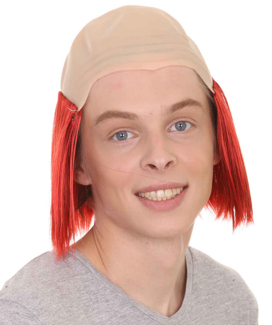 Bald Straight Mens Clown Red Wig | Wig With Bald Cap| Flame-Retardant Synthetic Fiber