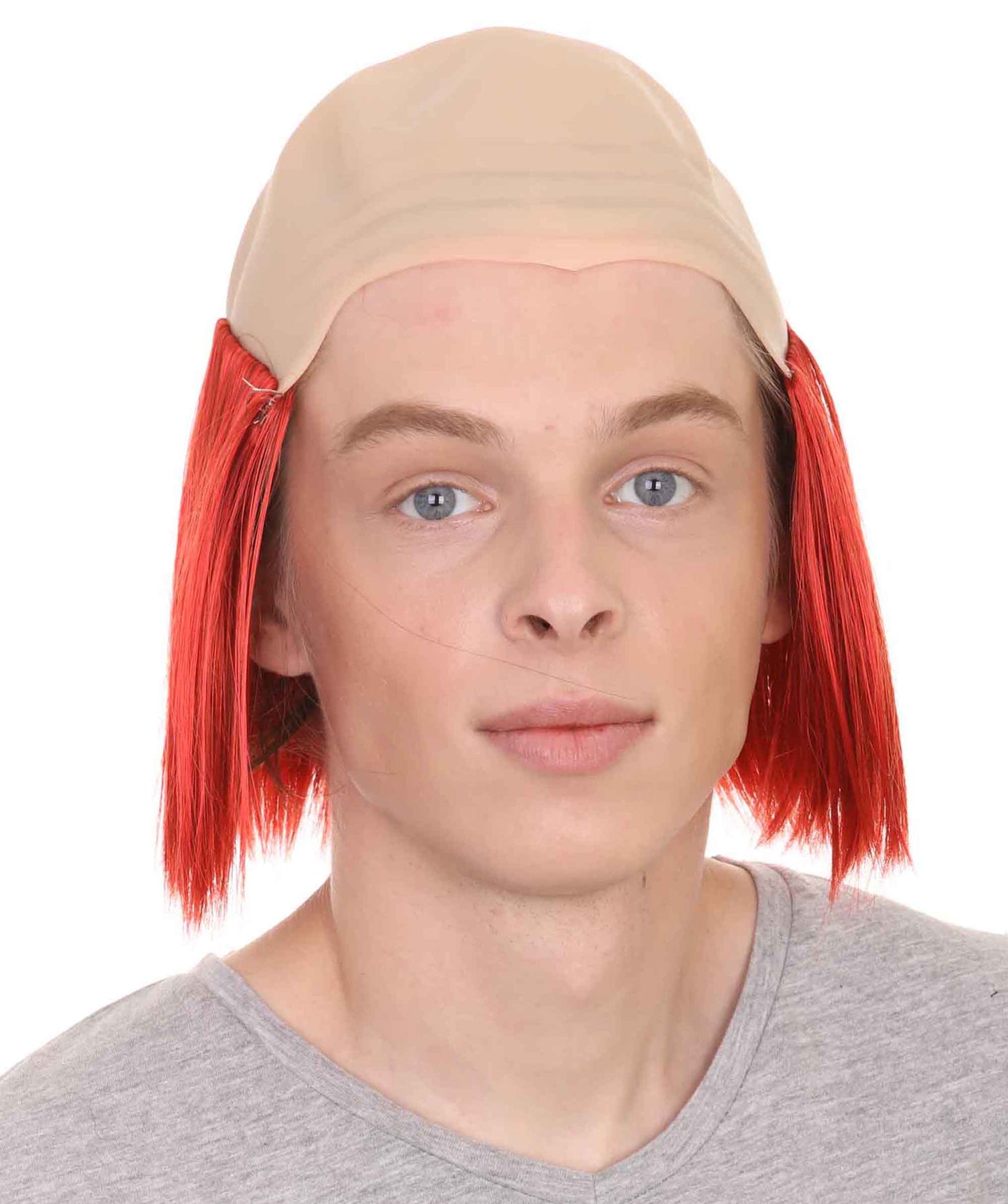 Bald Straight Mens Clown Red Wig | Wig With Bald Cap| Flame-Retardant Synthetic Fiber