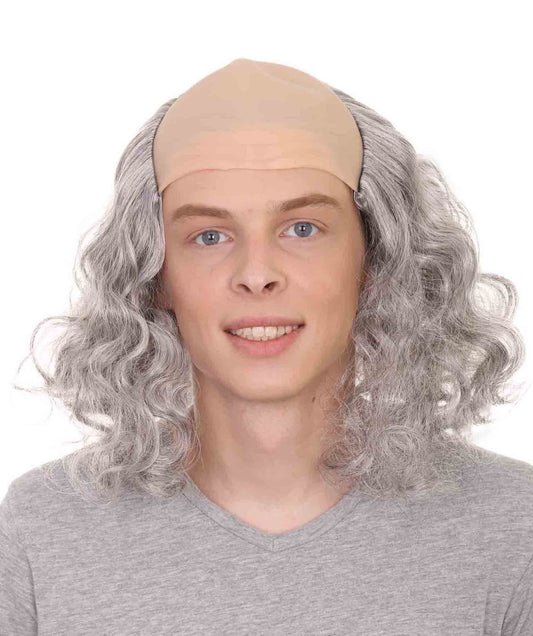 Founding Father Mens Wig | Grey Wig With Bald Cap | Flame-Retardant Synthetic Fiber