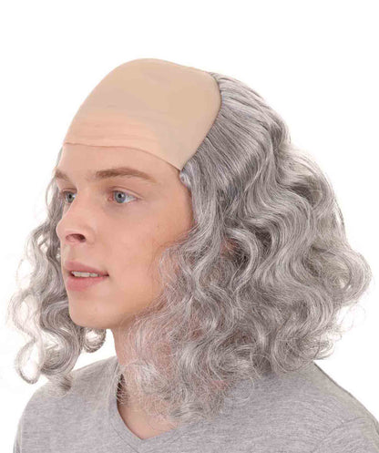 Founding Father Mens Wig | Grey Wig With Bald Cap | Flame-Retardant Synthetic Fiber