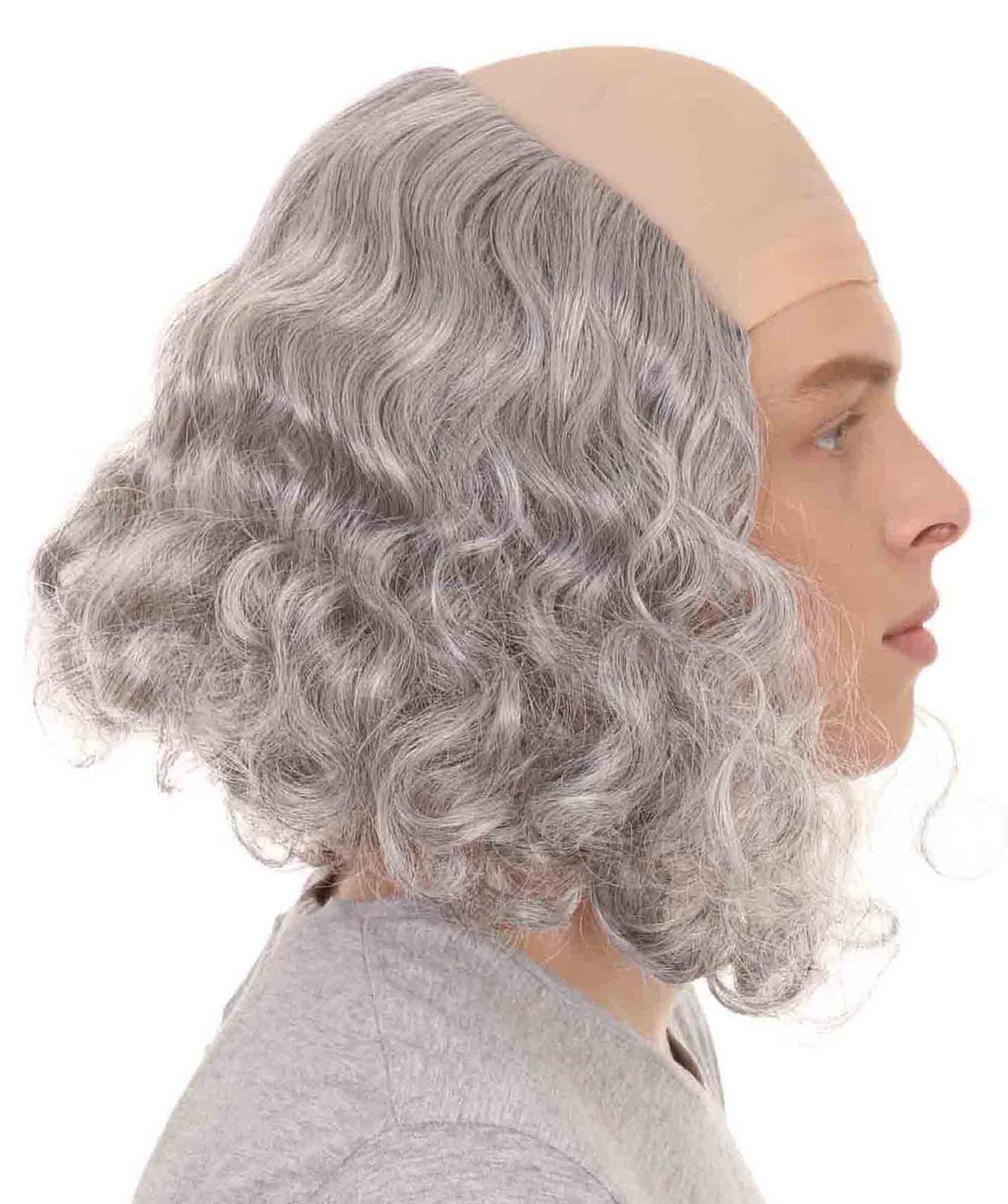 Founding Father Mens Wig | Grey Wig With Bald Cap | Flame-Retardant Synthetic Fiber